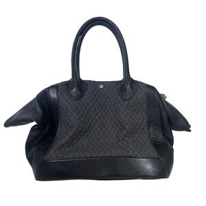 POUR LA VICTOIRE Satchel Purse Handbag Black‎ Quilted Wool Leather Designer